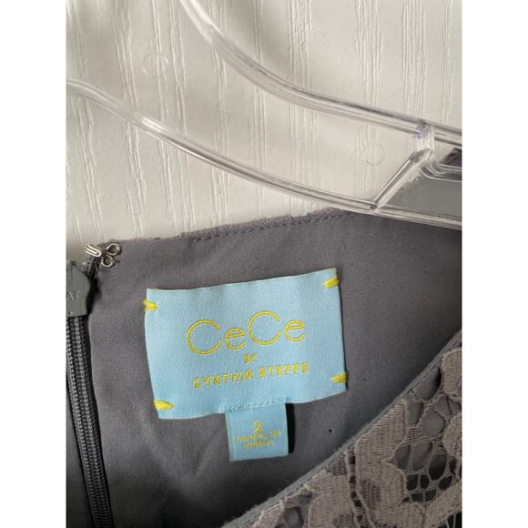 CeCe by Cynthia Steffe Maylie Lace Romper Gray Pewter Size 2 - Picture 7 of 10
